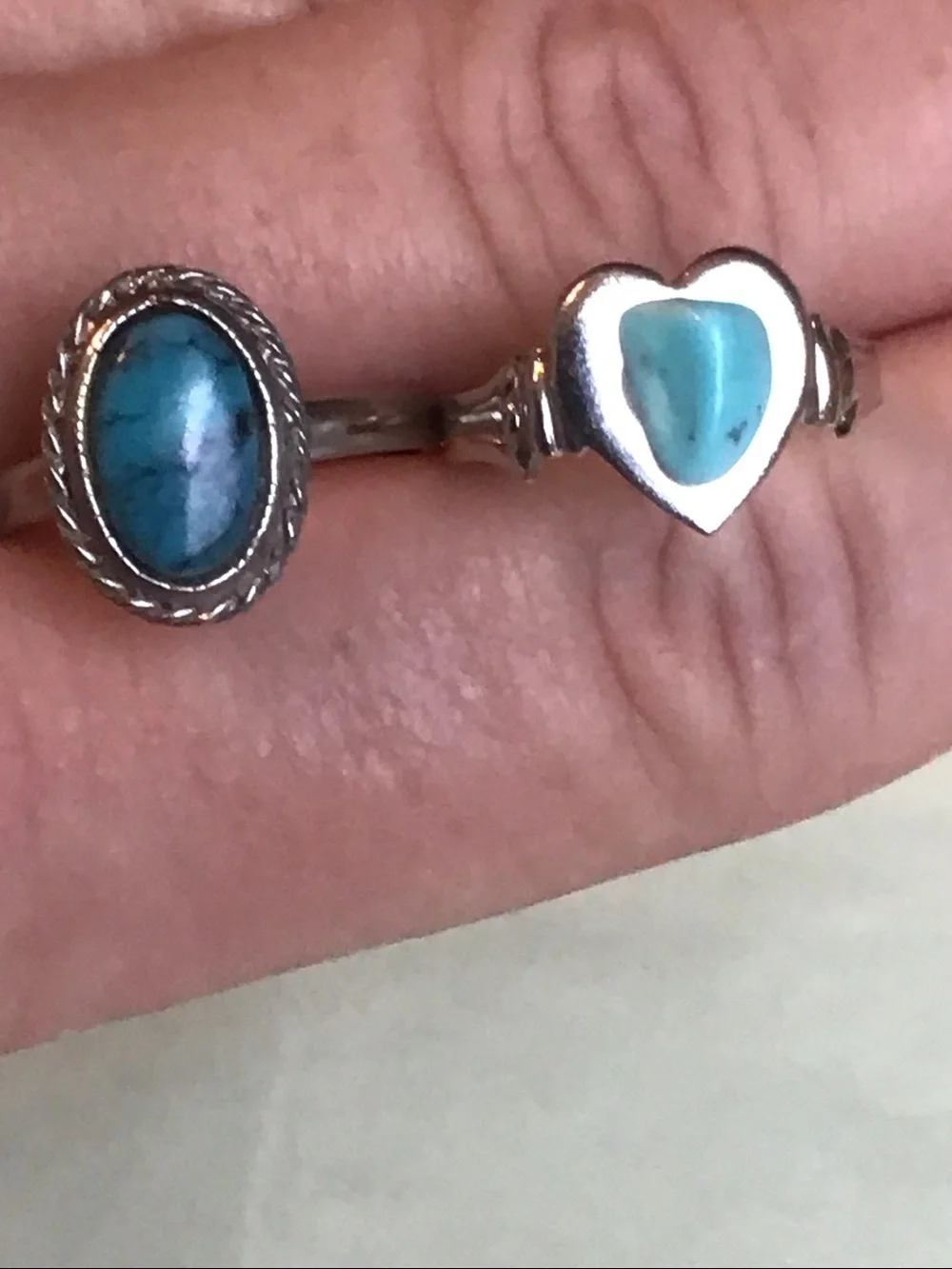 Two Vintage Turquoise Silver-toned Rings, Adjustable